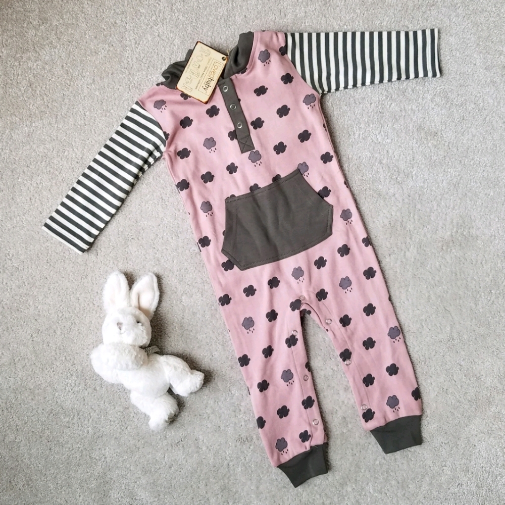 NWT L'ovedbaby Hooded Cloud Print Romper 18-24 Mt